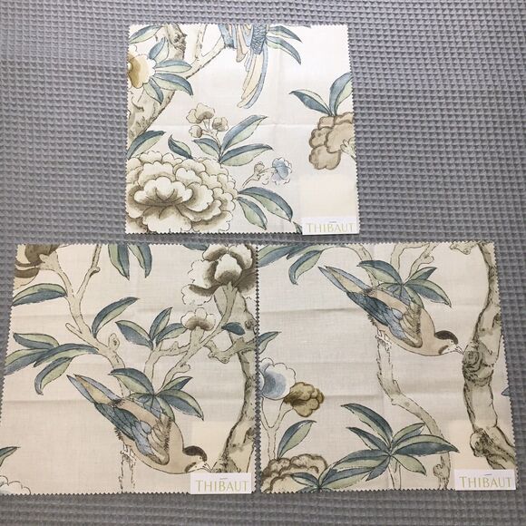 Thibaut 9pc Fabric Sample Swatches Linen Cotton  Floral Birds Garden Crafting - Picture 4 of 9
